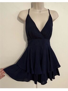 Barely Worn Dark Blue Layered Sleeveless V-neck Romper Regular Size 4 By Polly
